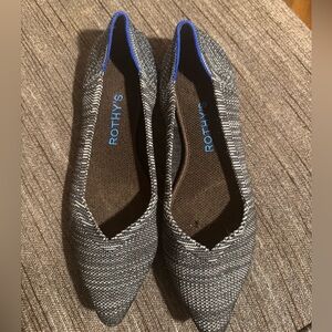 Rothy's The Point ballet flats in the retired "Granite Heather" color with blue